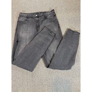 Women's Dark Grey Distressed Skinny High Waist Jeans SZ 15 Ripped Stretch Demin